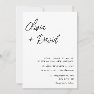 Elegante Minimalistische Hochzeit in Schwarz und W Einladung