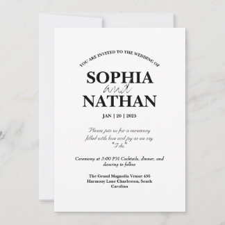 Elegante Minimalistische Hochzeit in Schwarz und W Einladung
