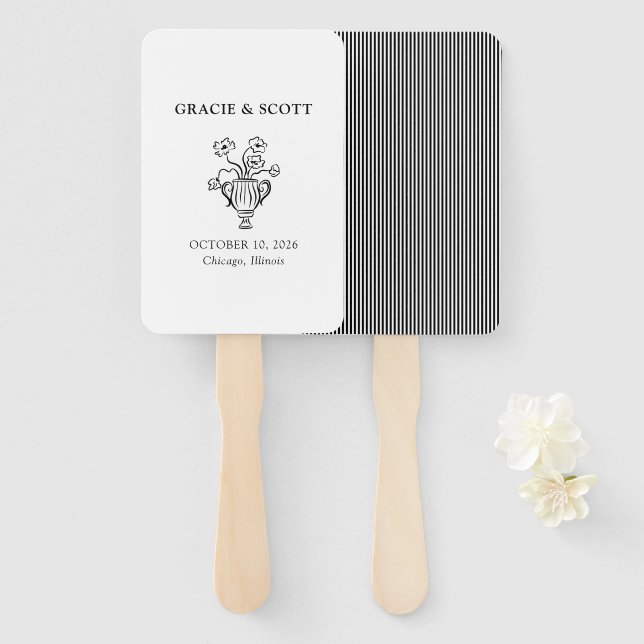 Elegante Minimalistische Hochzeit in Schwarz und W Fächer (Vorne und Hinten)
