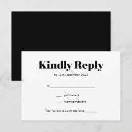 Elegante Minimalistische Hochzeit in Schwarz und W RSVP Karte