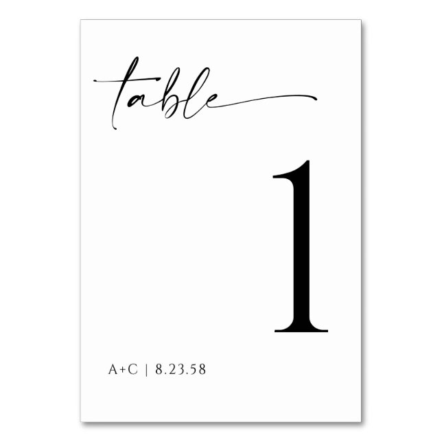 Elegante Minimalistische Hochzeit mit modernen Han Tischnummer (Vorderseite)