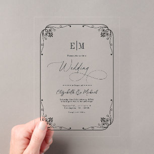 Elegante minimalistische Hochzeit mit Monogramm Acryleinladungen