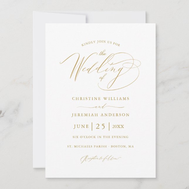 Elegante Minimalistische Hochzeit mit White-Script Einladung (Vorderseite)