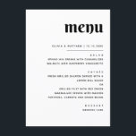 Elegante Minimalistische Hochzeit | Schwarz-Weiß-A Menükarte<br><div class="desc">Vervollständigen Sie Ihre Empfang-Tische mit dieser minimalistischen Hochzeitskarte, die mit einem knalligen, weißen Hintergrund und fett schwarzer Typografie für einen zeitlosen Look entworfen wurde. Die gepflegte Gestaltung hebt jeden Gang deutlich hervor und macht es den Gästen leicht, sich zu bewegen und gleichzeitig eine Touch moderner Eleganz zu Ihrem Tischfußboden hinzuzufügen....</div>