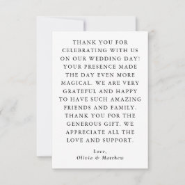 Elegante minimalistische Hochzeit | Schwarz & Weiß Dankeskarte