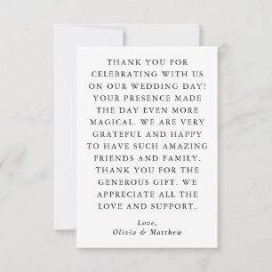 Elegante minimalistische Hochzeit Schwarz & Weiß Dankeskarte