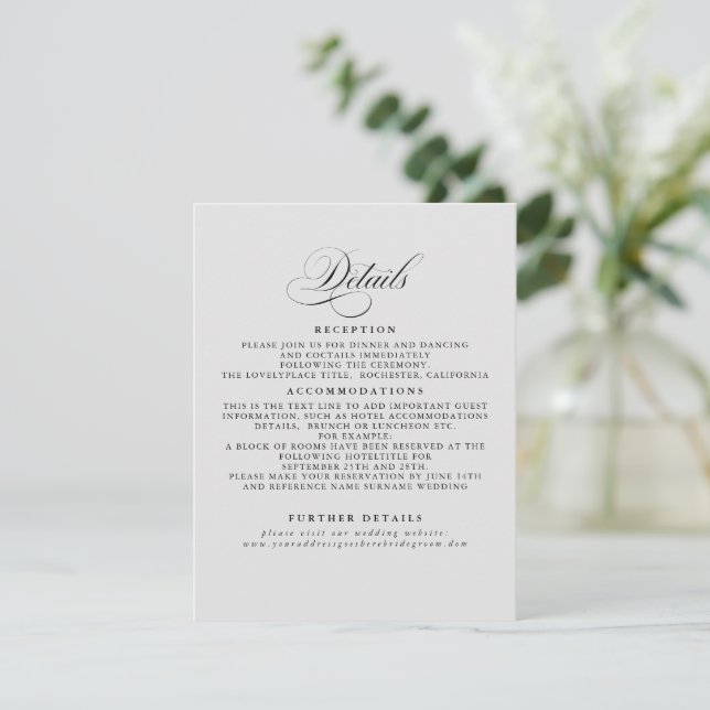 Elegante Minimalistische Hochzeitdetails Begleitkarte (Stehend Vorderseite)