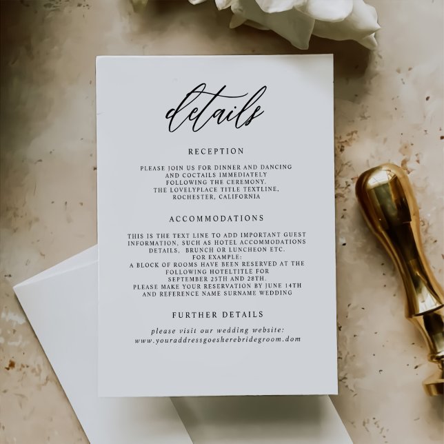 Elegante Minimalistische Hochzeitdetails Begleitkarte (Von Creator hochgeladen)