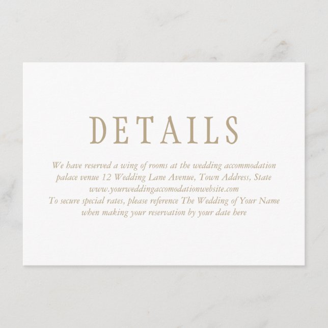 Elegante Minimalistische Hochzeitdetails Begleitkarte (Vorderseite)