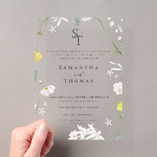 Elegante Minimalistische Hochzeiten mit Blumen Acryleinladungen