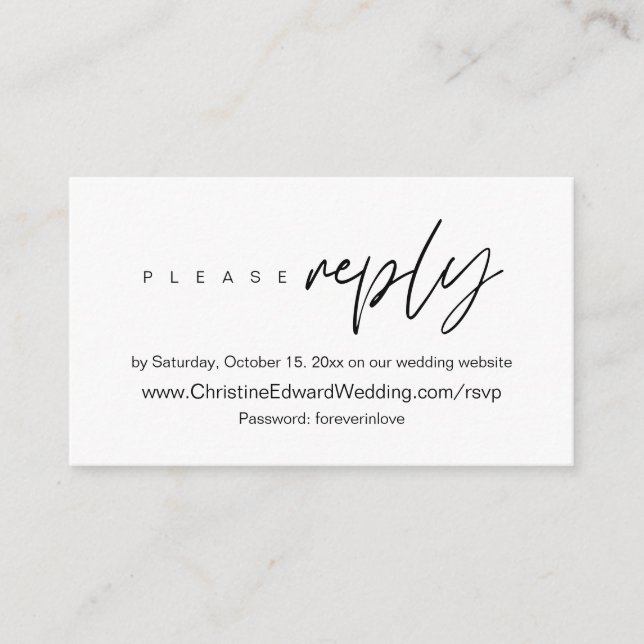 Elegante, Minimalistische, hochzeitliche Online-UA Begleitkarte (Vorderseite)