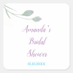 Elegante minimalistische Hochzeitsdusche floral Quadratischer Aufkleber