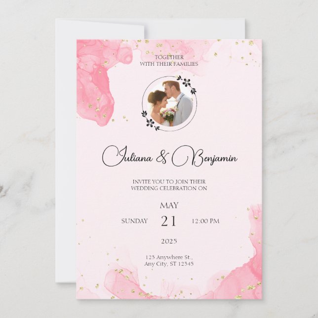 Elegante Minimalistische Hochzeitseinladung mit Go Einladung (Vorderseite)