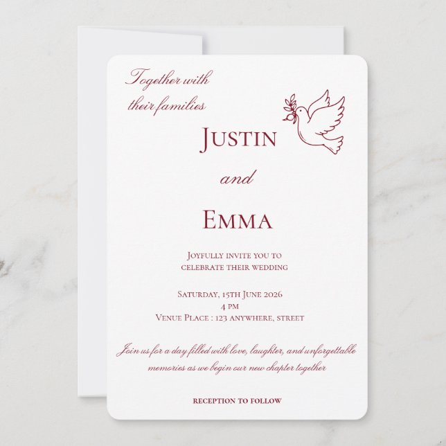 Elegante Minimalistische Hochzeitseinladung mit Ta Einladung (Rückseite)
