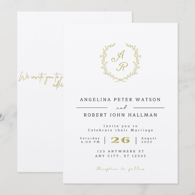 Elegante Minimalistische Hochzeitseinladung, zu ei Einladung (Vorne/Hinten)