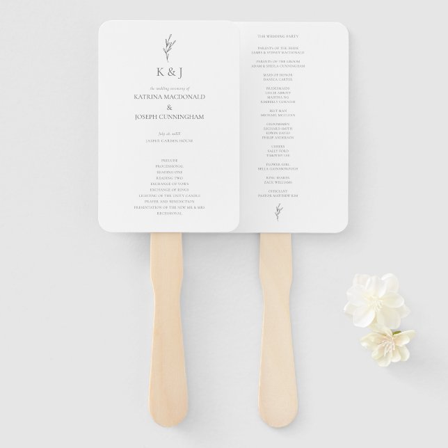 Elegante Minimalistische Hochzeitsfeier Fächer (Vorne und Hinten)