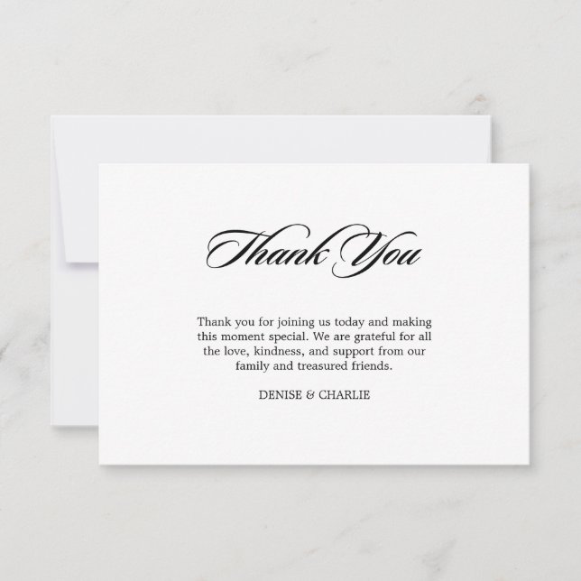 Elegante Minimalistische Kalligrafie White Wedding Dankeskarte (Vorderseite)