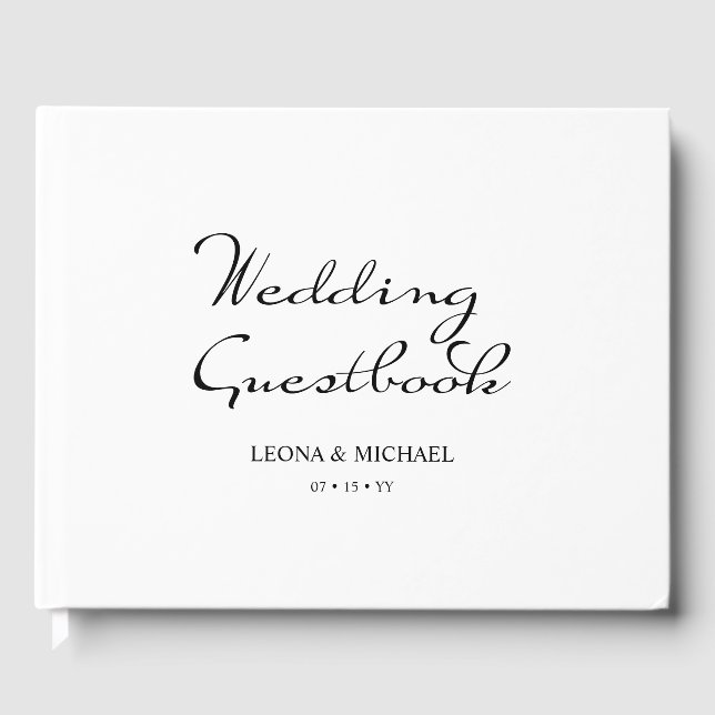 Elegante Minimalistische Kalligrafie White Wedding Gästebuch (Vorderseite)