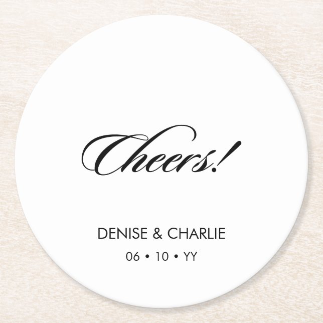 Elegante Minimalistische Kalligrafie White Wedding Runder Pappuntersetzer (Vorderseite)