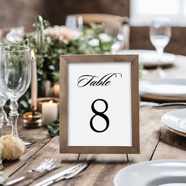 Elegante Minimalistische Kalligrafie White Wedding Tischnummer (Von Creator hochgeladen)