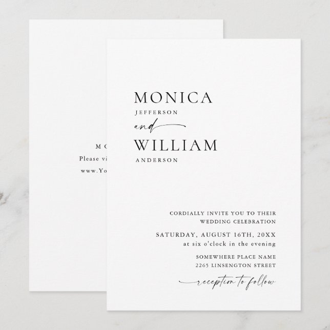 Elegante Minimalistische Kalligraphie-Hochzeit Einladung (Vorne/Hinten)