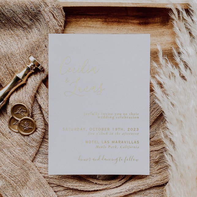 Elegante Minimalistische Kalligraphie-Hochzeit Folieneinladung (Von Creator hochgeladen)