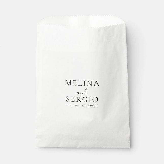 Elegante Minimalistische Kalligraphie-Hochzeit Geschenktütchen (Vorderseite)