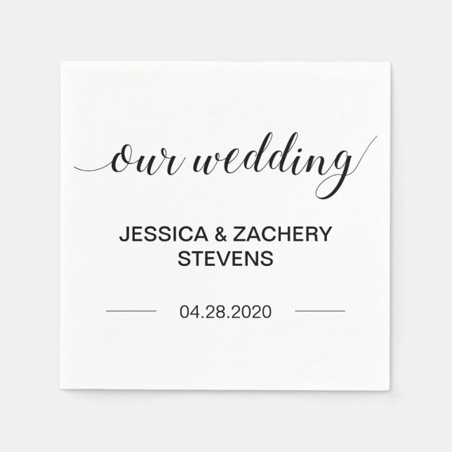 Elegante Minimalistische Kalligraphie-Hochzeit Serviette (Vorderseite)