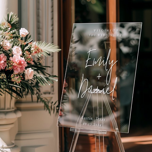 Elegante Minimalistische Kalligraphie-Hochzeit Wil Acrylschild (Von Creator hochgeladen)