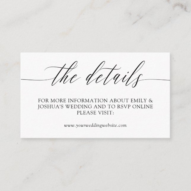 Elegante Minimalistische kalligraphische Hochzeitd Begleitkarte (Vorderseite)