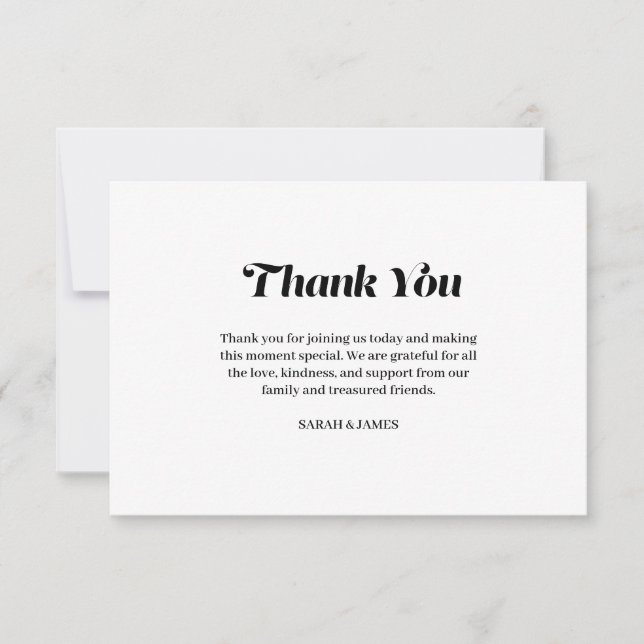 Elegante Minimalistische kalligraphische White Wed Dankeskarte (Vorderseite)