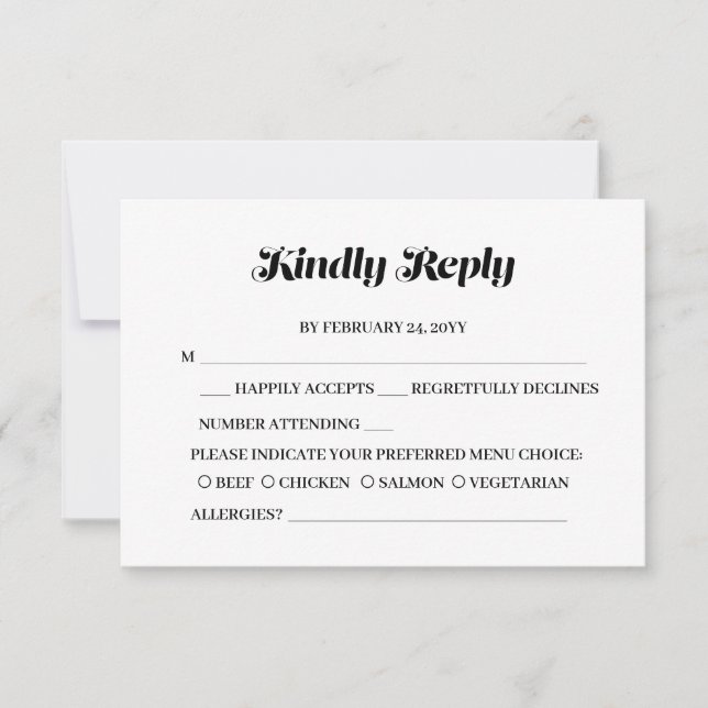 Elegante Minimalistische kalligraphische White Wed RSVP Karte (Vorderseite)