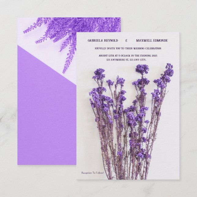 Elegante Minimalistische Lavendel-Hochzeit Einladung (Vorne/Hinten)