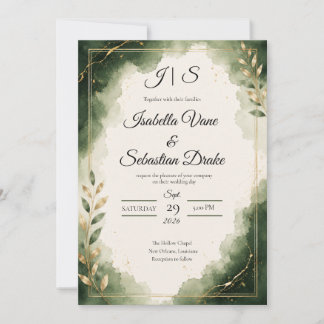 Elegante minimalistische Luxus-Hochzeit in Smaragd Einladung