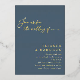 Elegante Minimalistische, moderne, dunkelblaue Scr Folieneinladung