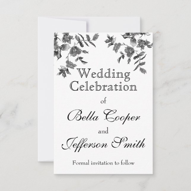 Elegante minimalistische moderne Schwarz-weiße Wil Save The Date (Vorderseite)