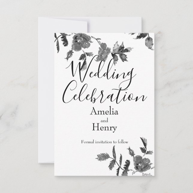 Elegante minimalistische moderne Schwarz-weiße Wil Save The Date (Vorderseite)