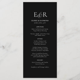 Elegante Minimalistische Monogram Black Wedding Menükarte