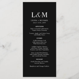 Elegante Minimalistische Monogram Black Wedding Menükarte