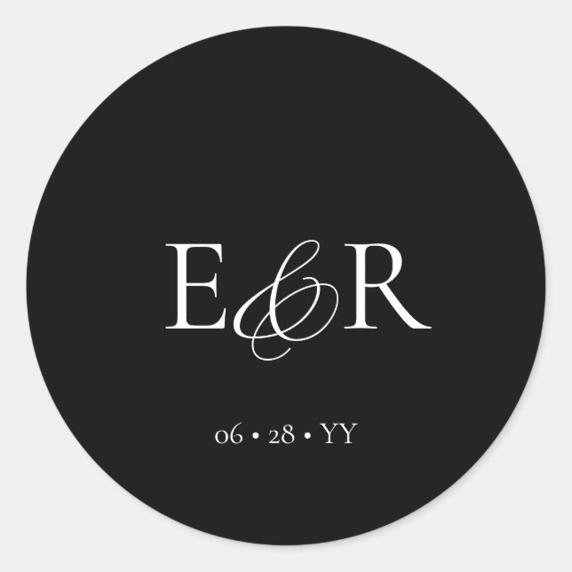 Elegante Minimalistische Monogram Black Wedding Runder Aufkleber (Vorderseite)