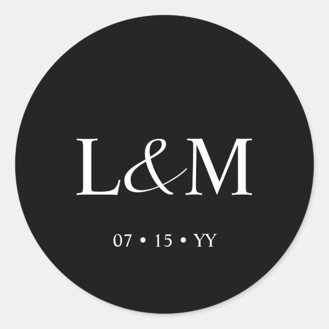 Elegante Minimalistische Monogram Black Wedding Runder Aufkleber (Vorderseite)