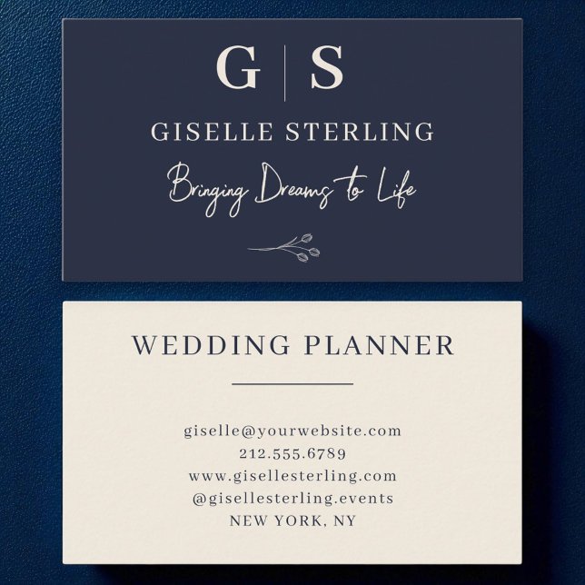 Elegante Minimalistische Monogram Navy Blue Cream Visitenkarte (Von Creator hochgeladen)