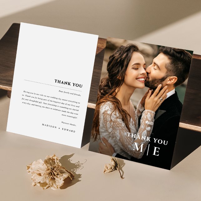 Elegante Minimalistische Monogram Wedding Dankesch Dankeskarte (Von Creator hochgeladen)