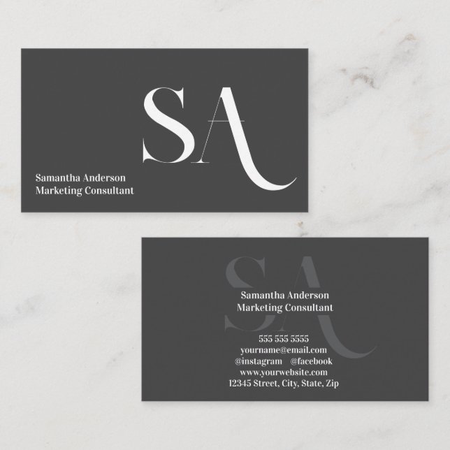 Elegante Minimalistische Monogramm-Visitenkarte |  Visitenkarte (Vorne/Hinten)