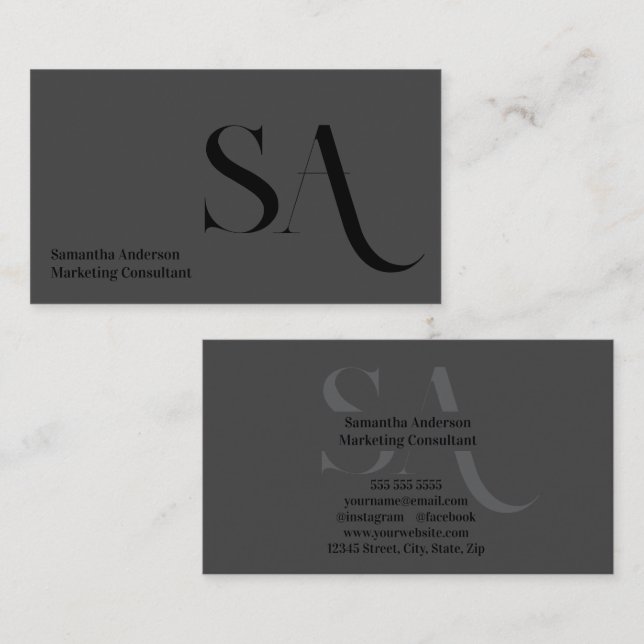 Elegante Minimalistische Monogramm-Visitenkarte |  Visitenkarte (Vorne/Hinten)