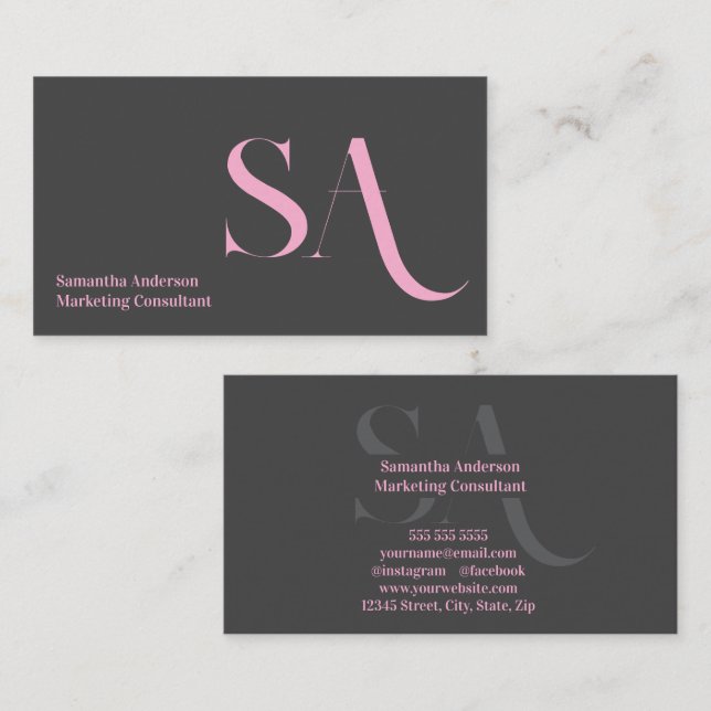 Elegante Minimalistische Monogramm-Visitenkarte |  Visitenkarte (Vorne/Hinten)