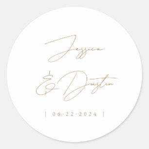 Elegante Minimalistische Namen Datum Script Gold Runder Aufkleber