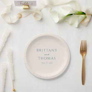 Elegante, minimalistische Namen in Teal Pappteller