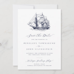 Elegante, minimalistische nautische Schiff-Illustr Save The Date