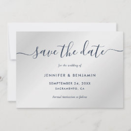 Elegante Minimalistische Navy Blue und Silver Wedd Save The Date